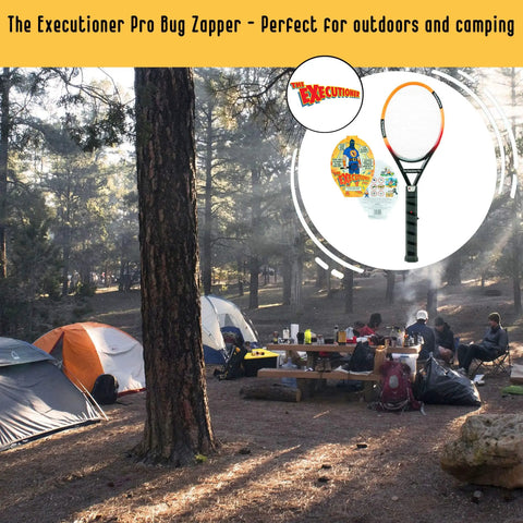 55cm Long Fly Killer Mosquito Zapper Racket For Indoor Outdoor Use Large Electric Bug Swatter shown in camping scene