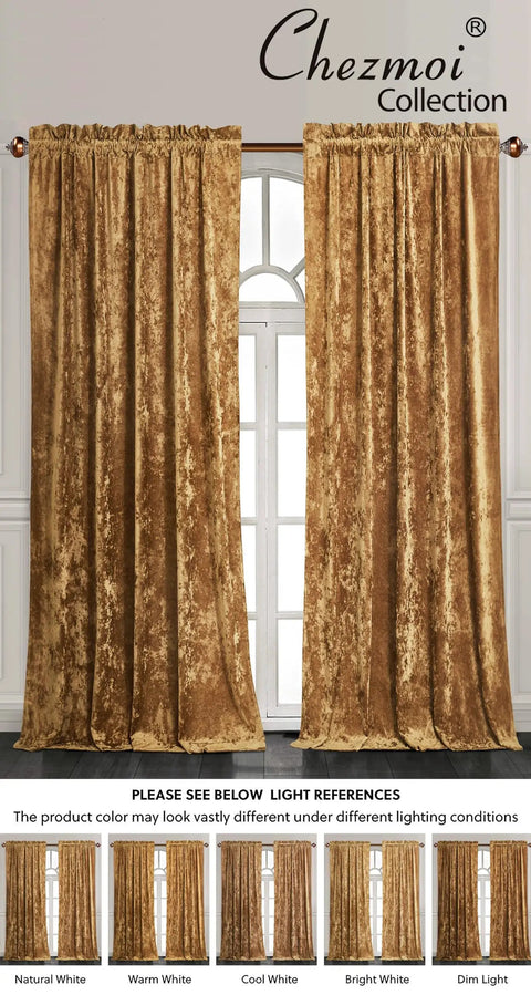 Lux Caramel Gold Crushed Velvet Curtains Two Panel Set With Rod Pocket 50 Inch Wide By 84 Inch Long Each Room Darkening Drapes