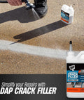 Fast Drying Concrete Crack Filler For Indoor And Outdoor Surfaces DIY Friendly Permanently Fills Cracks In Concrete Stone And Masonry 1.62 Lbs With Chemical Resistant Gloves shown on concrete surface
