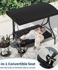 Three Seat Outdoor Patio Swing With Adjustable Canopy And Backrest Cozy Cushioned Porch Swing For Backyard Garden And Poolside Hangouts Heavy Duty 750 Lbs Capacity Black