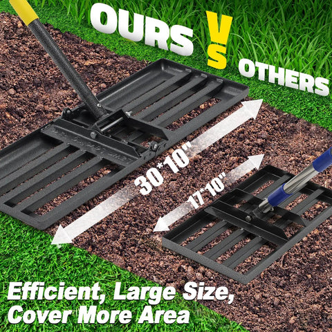 Heavy Duty Leveling Rake For Lawns And Gardens With Five Foot Adjustable Handle Foldable 30 By 10 Inch Yard Tool comparison