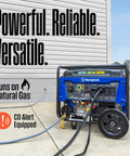 Tri-Fuel Portable Generator With Remote Electric Start, Transfer Switch Ready, 12500 Peak Watts Gas Propane Natural Gas