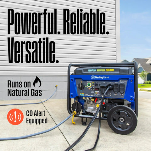 Tri-Fuel Portable Generator With Remote Electric Start, Transfer Switch Ready, 12500 Peak Watts Gas Propane Natural Gas