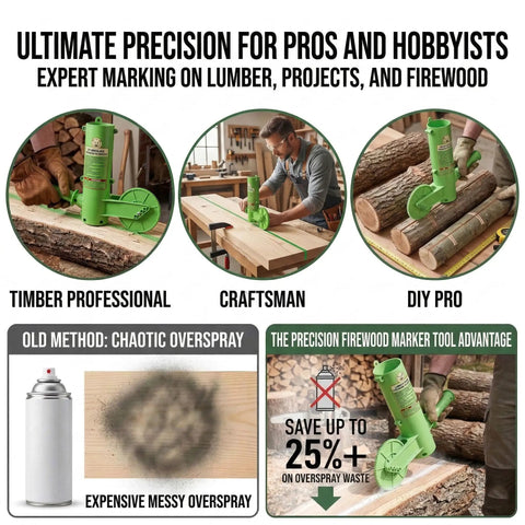 Heavy Duty 16 Inch Firewood Marking Tool Featuring Automatic Paint Roller For Shoot Straight Lines And No Sweat Log Sorting Built Tough Weatherproof Woodsman Essential in use by professionals.