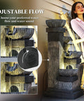 Four Tier Outdoor Water Fountain With LED Lights, 33.5 Inch Tall Resin Cascading Bowls Waterfall For Garden Patio Backyard