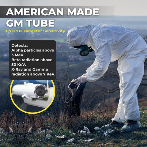 Person in protective suit using Digital Pro-Grade Geiger Detector With External Wand Probe ANSI N323A Certification Ready