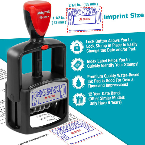 Top Shelf Heavy Duty Self Inking Date Stamp With Crisp Red Ink Lightweight Build Finger Guard Shell 2.125 x 1.5 Inches for Quick Impressions