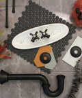 Traditional Sink Trim Kit With P Trap In Oil Rubbed Bronze, Solid Brass Plumbing Set For Bathrooms displayed on tile