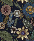 Slay Your Walls With This Dope Blue Boho Wallpaper Peel And Stick Vintage Floral Pattern Removable Self Adhesive Vinyl Roll For Bedroom Bathroom DIY Refresh Smooth Operator Vibes Upgrade Game dark blue floral pattern with vintage blooms and leaves.