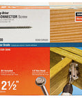 Pro Level Hex Connector Screws With Galvanized Coating And Quick Drive Bit Rigged Up To Beat Standard Nails For Deck Framing Roof Trusses And Seasonal Makeover Projects Heavy Duty Pack Of Five Hundred Units in packaging with hex head visible.