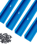 Solid As A Rock Blue Anodized Aluminum T Track Bundle With Wood Screws 48 Inches By Three Quarters Wide set of four rails and screws