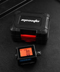 One Half Inch Digital Torque Adapter With Beep Alert Garage Ready, 29.5 To 147.6 Ft Lb Range next to carrying case on black surface.