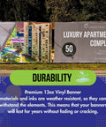 Custom Vinyl Banner Printing For Indoor Or Outdoor Use 24x48 Inches Large Personalized Party And Event Signage Epic For Birthdays Business Promotions Or Special Occasions displayed outside a building, highlighting durability.
