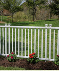 Two Panel No Dig Vinyl Fence Kit, 3ft High By 3.5ft Wide, White Yard Border Fence For Garden installed as backyard barrier
