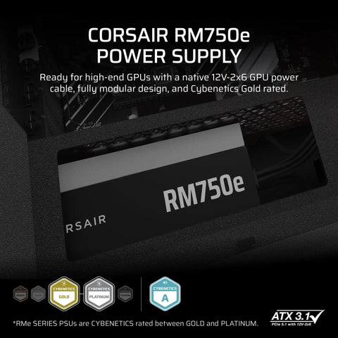 Beefy 750W ATX 3.1 Fully Modular Power Supply With PCIe 5.1 Readiness, 12V 2x6 Pin Cable Included, Cybenetics Gold Efficiency label