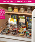 Heavy-Duty Cabinet Organizer With Pull-Out Drawer For Pots And Pans, Smooth Roll-Out Slides, Anti-Rust Chrome Finish, in cabinet
