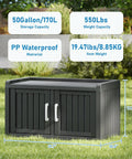 All Weather Outdoor Shoe Storage Cabinet With Two Barn Doors No Fuss Waterproof UV Resistant Entryway Bench on grass