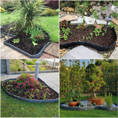 Imitation Stone Look Garden Edge Kit, 16 Ft Landscape Border For Flower Beds, Flexible Plastic No Dig Edging, Faux Stone Style.