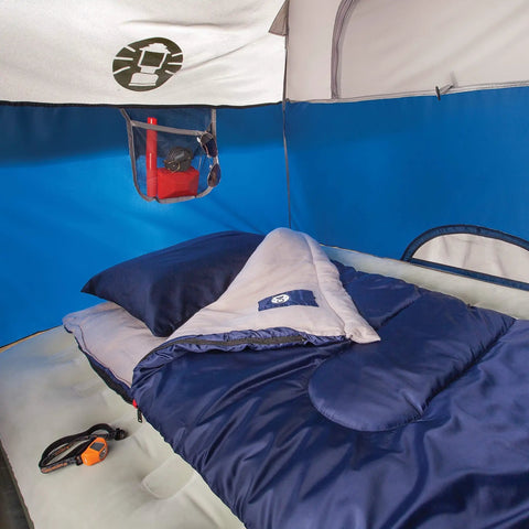 Interior view of Sundome Camping Tent With Rainfly For Two To Six People, showing a sleeping bag and storage pocket.