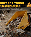 Commercial Grade 1 Cubic Yard Self Dumping Hopper Fits Standard Forklifts 6000 Lb Capacity dumping debris at worksite.
