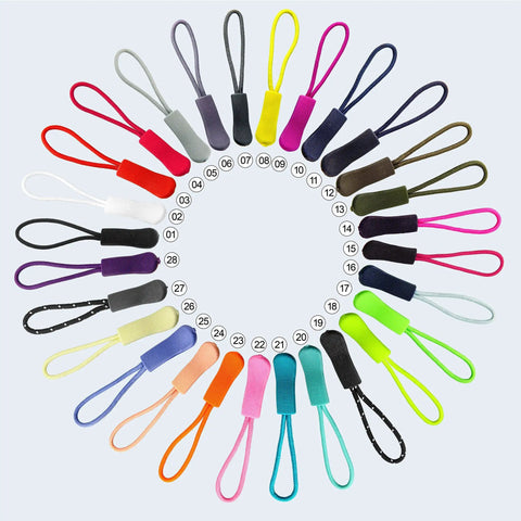 Backpack And Luggage Zipper Pull Replacement Set 10 Pcs Durable Nylon Zipper Tabs in assorted colors with Non Slip Rubber Grip