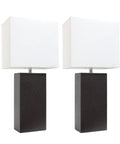Leather Wrapped Table Lamps Set Of 2 In Gray Finish With White Fabric Shades Modern Style Accent Lighting For Living Room And Bedroom Genuine Leather Wrapped Bases For A Dope Sleek Modern Look With Durable Build And Soft White Fabric Shades.