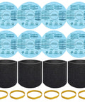 Eight Pack Reusable Dry Filters With Foam Sleeve Kit For Heavy Duty Five Gallon And Up Wet Dry Vacuums Replacement Filter Set With Six Retaining Bands 9010700 9013700 9058500 Compatible, showing filters, foam sleeves, and retaining bands.