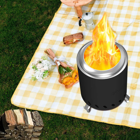 7.5 Inch Smokeless Tabletop Fire Pit Portable Mini Fire Bowl Dual Fuel No Fuss in use outdoors on picnic blanket