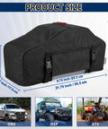 Cool Covertify Heavy Duty Winch Cover With Buckle, 600D Oxford Fabric for off road trucks and jeeps, shown with product size dimensions.