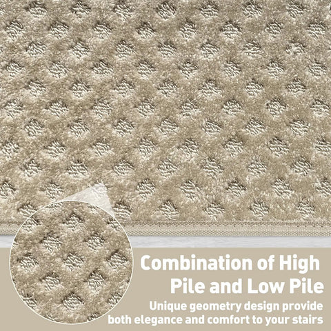 Close-up of Carpet Stair Tread Landing Mat Tape Free Non Slip Doormat With Protective Rubber Back geometric design texture detail