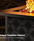 Close-up of 28 Inch Propane Fire Pit Table With 50000 BTU Heat Output CSA Certified Outdoor Gas Fire Pit with lava rocks and flame
