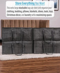 Four Eight Pack Moving Bags And Storage Totes With Lids stacked in room for organizing clothes and linen, 86 liter capacity