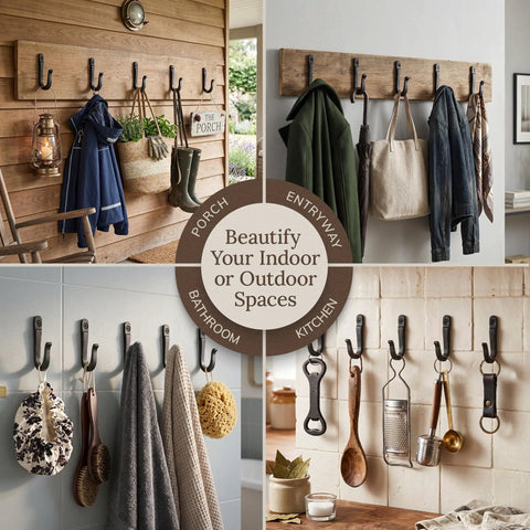 Railroad Spike Cast Iron Wall Hooks Built Tough So You Hang Heavy Gear Without A Sweat No Bending Farmhouse Decor Hardware Powder Coated Rustproof For Coats Bags Or Pots Indoors Or Outdoors Black 10 Pack