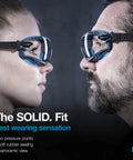 Side view of two people wearing Anti Fog Safety Goggles With Adjustable Headband Clear Lens Light Blue Frame Impact Resistant Eyewear