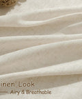 Close-up of Birch Beige Linen Curtains 84 Inches Long Light Filtering Semi Sheer Back Tab Drapes with fabric texture detail