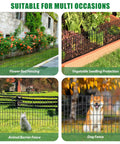 30 Pack Decorative Garden Fence Panels Set For Yard And Garden, 32.5 Ft Of Coverage, 17 Inch High Panels used in various outdoor settings.