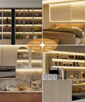 Ultra Bright 40ft COB LED Strip Lights 504 LEDs/m Warm White 3000K CRI90 Plus Flexible Tape installed in home and cafe cabinets