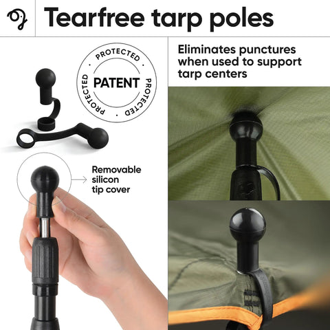 Adjustable Aluminum Telescoping Tarp Poles with silicone tip cover, protects tarp center, 4-section pole for canopies and awnings
