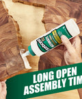 Applying Ultimate Wood Glue for Strong Bonds in 16 Ounce Bottle with Heat Resistance to wood for indoor/outdoor assembly.