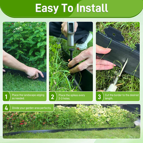 Installation steps for 2 Inch By 50 Foot Landscape Edging Border Kit With 75 Anchoring Spikes No Dig Garden Border