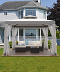 Patio Gazebo Tent 10x10 Outdoor Canopy Shelter with Removable Netting in garden with furniture, weather resistant