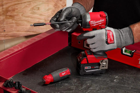 Multi Bit Screwdriver Set With 14 Bits, Alloy76 Steel, Shockzone Torque Protection, in use by person in work gloves