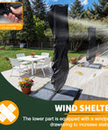 Cantilever Umbrella Cover 9 to 13 ft Waterproof Oxford Fabric over covered umbrella with windproof drawstring on patio.