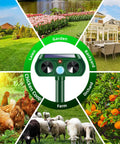 4 Pack Upgraded Sonic Ultrasonic Deer Repellent Devices With Solar Power Waterproof Outdoor Motion Sensor Deterrent For Cats Squirrels Rabbits Raccoons Skunks In Your Yard, green solar unit