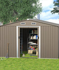 Spacious 10x8 Foot Outdoor Storage Shed With Window And Lockable Doors, Waterproof Galvanized Steel Garden Tool Shed in backyard