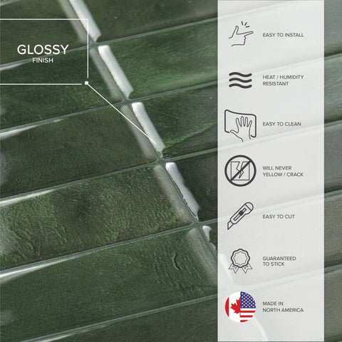 Peel And Stick Backsplash Tile Set, 5 Sheets Of 11.43 X 9 Inches, 3D Adhesive, No Glue Needed, Quick Install For Kitchen And Bathroom, Sefrou Green Finish; glossy green tile with benefits