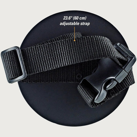 4 Inch Knee Practice Pad Silicone With Medium Rebound And Controlled Volume For Speed, Power And Precision, Great For Downtime Practice On The Couch Or In The Car, Classic Logo, 2 Year Warranty. 23.6-inch adjustable strap shown