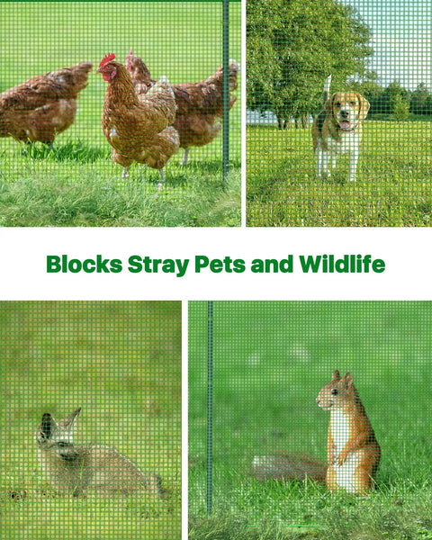 Wind Resistant Temporary Fence With Metal Posts For Outdoor Dogs And Pets, 40 Inch High By 50 Foot Long Garden Boundary in use