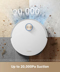 Top view of Beast Mode 20,000 Pa Suction Robot Vacuum showcasing powerful suction on different floor surfaces.