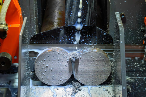 Close-up of metalworking machine using Smooth Saw General Purpose Concentrated Cutting And Sawing Coolant for efficient cooling